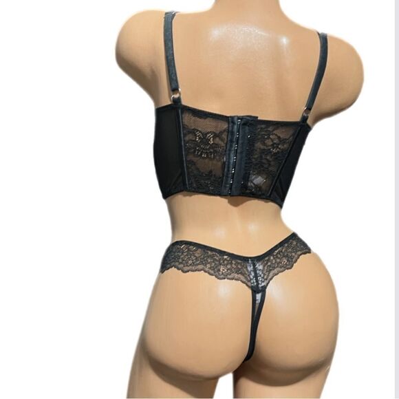 Victorias Secret Dream Angels Satin & lace Corset Bra & Thong Panty Red Plaid M - Picture 5 of 7